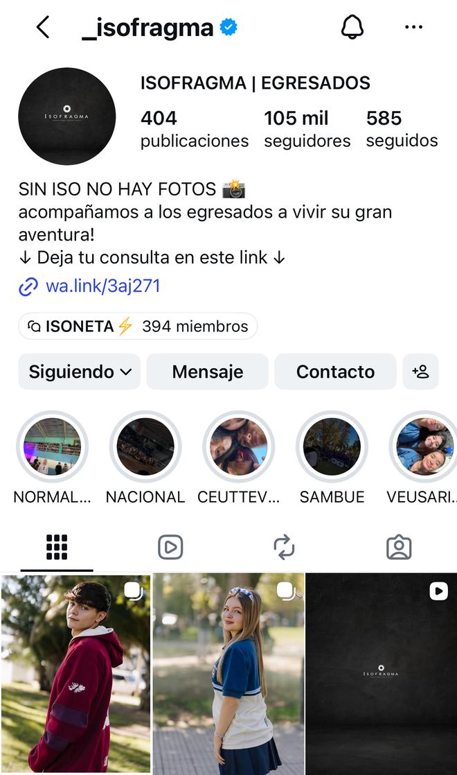Perfil de Instagram de Isofragma, estudio de fotografía